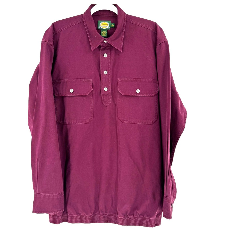 90s Cabela's Outdoor Gear Canvas Shirt Men's‎ Large Red Pullover Elastic Waist